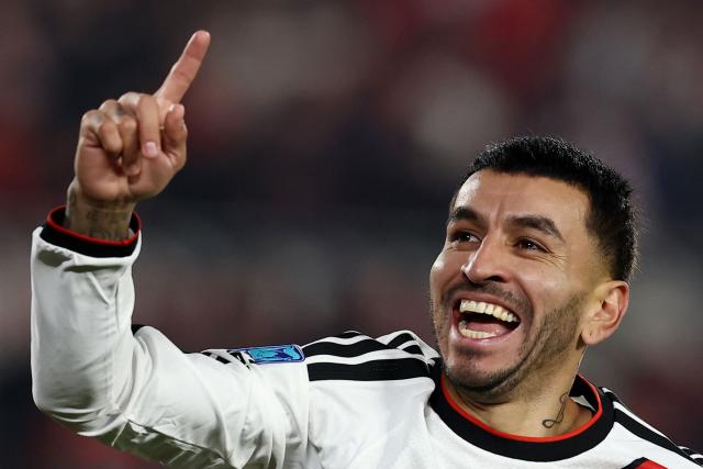 River Plate's midfielder #10 Angel Correa celebrates scoring the opening goal during the Argentine Professional League 2026 Clausura football match between River Plate and Velez Sarsfield at MAS Monumental Stadium in Buenos Aires on August 23, 2026. (Photo by Alejandro PAGNI / AFP)