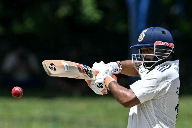 India's Rishabh Pant plays a shot during the second day of the second Test cricket match between Sri Lanka and India at the Sinhalese Sports Club Ground in Colombo on August 24, 2026. (Photo by Ishara S. KODIKARA / AFP)