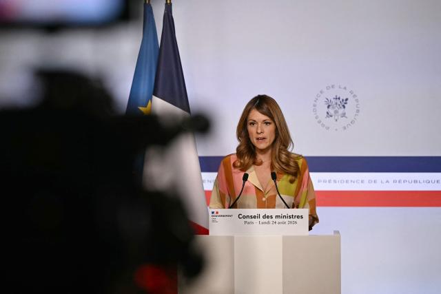 France's Government Spokesperson and junior Minister for Energy and Digital economy Maud Bregeon addresses journalists during a press conference following the weekly cabinet meeting at The Elysee Presidential Palace in Paris on August 24, 2026. (Photo by LOU BENOIST / AFP)