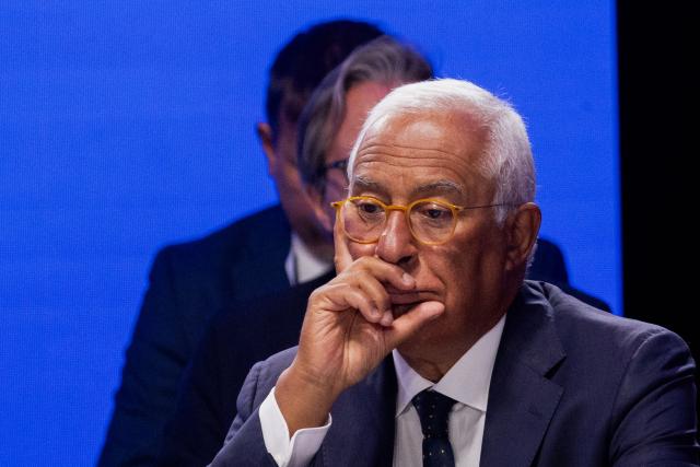 President of the European Council Antonio Costa reacts during the Coalition of the Willing meeting, in Kyiv on August 24, 2026. The United Kingdom will keep providing defence aid to Ukraine despite Russia's threats, Prime Minister Andy Burnham said on August 24, 2026 on a visit to Kyiv where allies gathered to discuss support. Air defence supplies are due to be the main priority at the meeting of the Coalition of the Willing, jointly chaired by the leaders of France and Germany, who will participate remotely, and by Britain's Burnham. (Photo by Tetiana DZHAFAROVA / AFP)