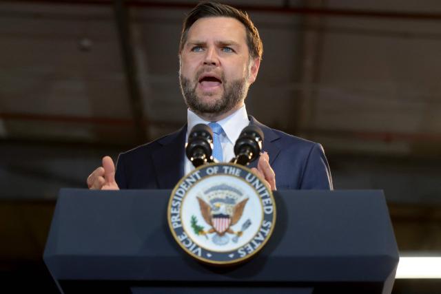 US Vice President JD Vance delivers remarks at CompoTech, a defense technology and advanced manufacturing company, in Brewer, Maine on August 24, 2026. (Photo by Anna Moneymaker / POOL / AFP)