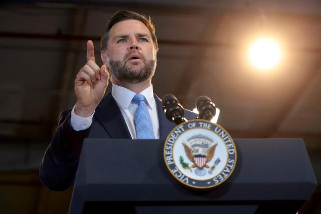 US Vice President JD Vance delivers remarks at CompoTech, a defense technology and advanced manufacturing company, in Brewer, Maine on August 24, 2026. (Photo by Anna Moneymaker / POOL / AFP)