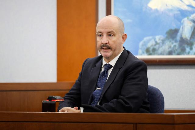 Documentary filmmaker and producer Michael Dorsey testifies during the murder trial of Duane Davis, related to the 1996 killing of rapper Tupac Shakur, at Clark County District Court at the Regional Justice Center in Las Vegas, Nevada, on August 24, 2026. The trial of the former gang leader accused of orchestrating the murder of rapper Tupac Shakur began on August 10, 30 years after one of America's most high-profile unresolved killings. The proceedings, expected to last a month, will likely not make clear who fired the shots that killed the California hip-hop legend on the night of September 7, 1996, while he was in Las Vegas to see a Mike Tyson boxing match. (Photo by Caroline Brehman / POOL / AFP)