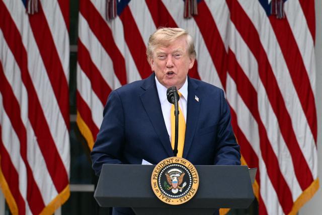 US President Donald Trump arrives to speak in the Rose Garden of the White House in Washington, DC, on August 24, 2026. (Photo by Jim WATSON / AFP)