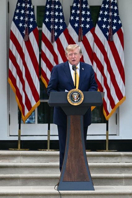 US President Donald Trump arrives to speak in the Rose Garden of the White House in Washington, DC, on August 24, 2026. (Photo by Jim WATSON / AFP)