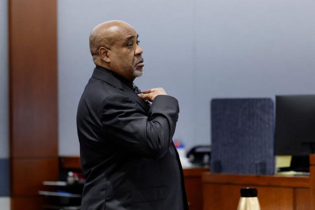Duane Davis looks on during his murder trial, related to the 1996 killing of rapper Tupac Shakur, at Clark County District Court at the Regional Justice Center in Las Vegas, Nevada, on August 24, 2026. The trial of the former gang leader accused of orchestrating the murder of rapper Tupac Shakur began on August 10, 30 years after one of America's most high-profile unresolved killings. The proceedings, expected to last a month, will likely not make clear who fired the shots that killed the California hip-hop legend on the night of September 7, 1996, while he was in Las Vegas to see a Mike Tyson boxing match. (Photo by Caroline Brehman / POOL / AFP)