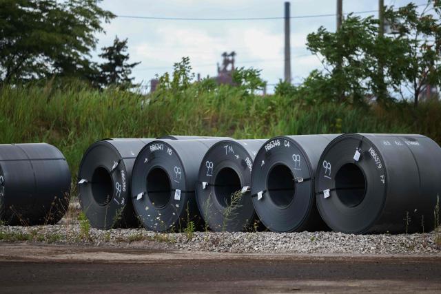 Coils of steel are seen at an ArcelorMittal Dofasco facility in Hamilton, Ontario, Canada, on August 24, 2026. The administration of US President Donald Trump warned on August 23 that Canada would be "foolish" to think it could win a trade war with the United States, predicting a "devastating" impact on its northern neighbor. Negotiations between Washington and Ottawa broke down late August 22, putting into force new 50-percent US tariffs impacting about $20 billion worth of Canadian goods, or 5.5 percent of Canadian exports to the US. Canada in retaliation said it would match US tariffs, with new levies notably targeting the US steel and dairy industries to take effect on September 8. (Photo by Cole Burston / AFP)
