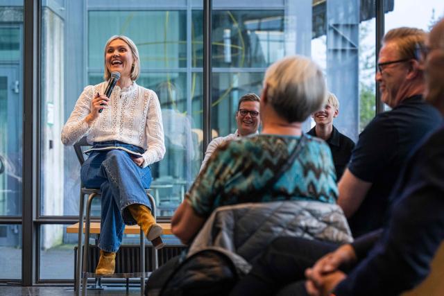 Iceland Prime Minister Kristrun Frostadottir participates at a listening session on a referendum in Reykjavik, Iceland, on August 24, 2026. (Photo by Jonathan NACKSTRAND / AFP)