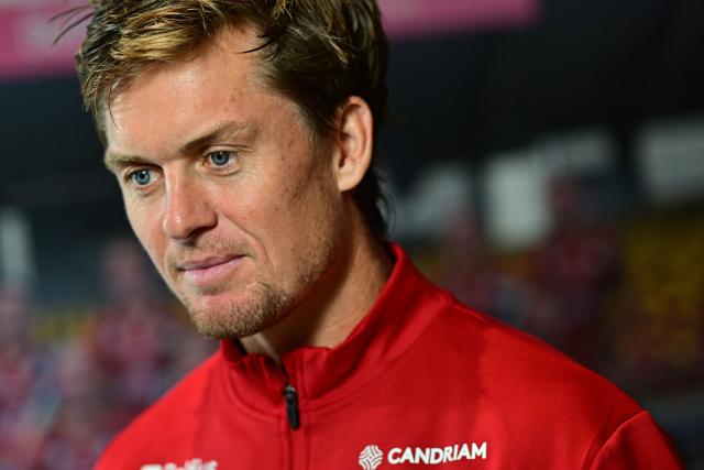 Belgium's Tom Boon looks on as he delivers a press conference of Belgian national team 'Red Lions' as part of the ongoing 2026 FIH Men's Hockey World Cup, in Rixensart, central Belgium on August 25, 2026. (Photo by DIRK WAEM / Belga / AFP) / Belgium OUT