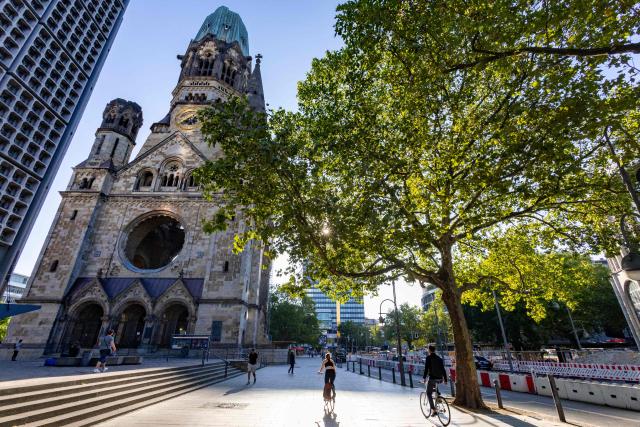 Outside view of the Kaiser Wilhelm Memorial Church (Kaiser-Wilhelm-Gedächtniskirche) in Berlin on August 27, 2026. The Kaiser Wilhelm Memorial Church in Berlin is to undergo renovation over the next three years at a cost of around 40 million euros. In the historic part of the church, the mosaics will be secured, the exhibition renewed, and the ruined tower made accessible to visitors, as Arne Herz, chairman of the Kaiser Wilhelm Memorial Church Foundation, announced. In the adjacent buildings from the 1960s, the concrete honeycomb structures and the blue glass windows, among other things, will be refurbished. (Photo by Odd ANDERSEN / AFP)