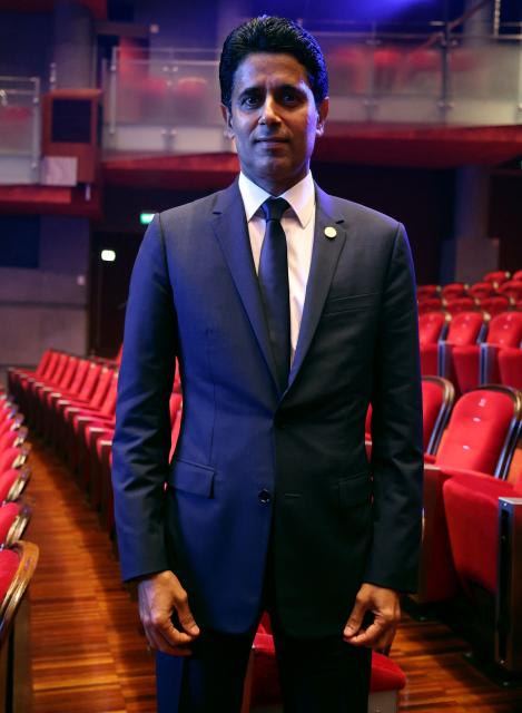 Paris Saint Germain's Qatari president Nasser al-Khelaifi poses following the draw ceremony for the league phase of the 2026-2027 UEFA Champions League football tournament at the Grimaldi Forum in the Principality of Monaco on August 27, 2026. (Photo by Valery HACHE / AFP)