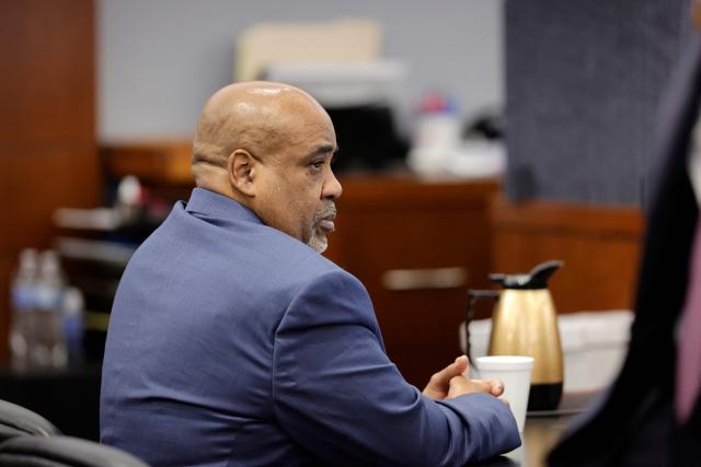Duane Davis looks on during his murder trial, related to the 1996 killing of rapper Tupac Shakur, at Clark County District Court at the Regional Justice Center in Las Vegas, Nevada, on August 27, 2026. The trial of the former gang leader accused of orchestrating the murder of rapper Tupac Shakur began on August 10, 30 years after one of America's most high-profile unresolved killings. The proceedings, expected to last a month, will likely not make clear who fired the shots that killed the California hip-hop legend on the night of September 7, 1996, while he was in Las Vegas to see a Mike Tyson boxing match. (Photo by Steve Marcus / POOL / AFP)