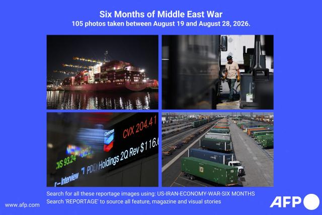AFP presents a visual story of 105 photographs taken between August 18 and August 28, 2026, documenting the effects of six months of war in the Middle East as felt across the United States. On February 28, the United States and Israel launched a massive offensive against Iran, igniting a war that swiftly engulfed the region and hit global energy markets. Six months on, the US and the Islamic republic remain locked in conflict, with no sign of an imminent resolution despite repeated rounds of negotiations.

Search for all these reportage images using: US-Iran-Economy-war-six months-reportage-visual story
Search "REPORTAGE" to source all feature, magazine and visual stories. (Photo by Patrick T. FALLON and Angela WEISS / AFP)