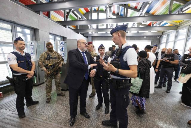Minister of Interior Bernard Quintin attends a large-scale police operation against drug trafficking and organized crime in Brussels, on August 28, 2026. (Photo by NICOLAS MAETERLINCK / Belga / AFP) / Belgium OUT