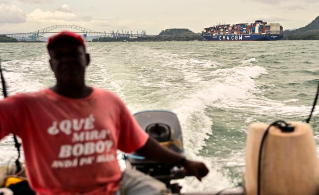 The CMA CGM Scandola container ship, sailing under the flag of Malta, enters the Panama Canal in Panama City on August 28, 2026. Earlier this week, Panama declared a state of emergency over the El Nino climate phenomenon which has caused dwindling water levels in the canal due to a severe drought across the region. The shipping route, which handles five percent of global maritime trade, will cut the number of daily transmits from 36 to 34 from September 3, and to 32 later in the month. (Photo by MARTIN BERNETTI / AFP)