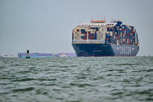 The CMA CGM Scandola container ship, sailing under the Malta flag,  enters the Panama Canal in Panama City on August 28, 2026. Earlier this week, Panama declared a state of emergency over the El Nino climate phenomenon which has caused dwindling water levels in the canal due to a severe drought across the region. The shipping route, which handles five percent of global maritime trade, will cut the number of daily transmits from 36 to 34 from September 3, and to 32 later in the month. (Photo by MARTIN BERNETTI / AFP)