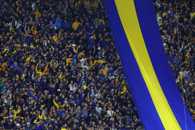 Boca Juniors fans cheer for their team during the Argentine Professional League 2026 Clausura tournament football match between Boca Juniors and Lanus, at La Bombonera stadium in Buenos Aires on August 28, 2026. (Photo by Alejandro PAGNI / AFP)