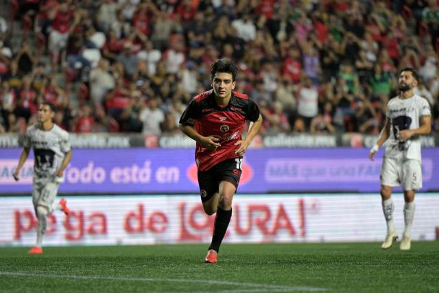 Tijuana's midfielder #10 Gilberto Mora celebrates scoring his team's first goal during the Liga MX Apertura tournament football match between Tijuana and Pumas at the Caliente stadium in Tijuana, Baja California state, Mexico, on August 28, 2026. (Photo by Guillermo Arias / AFP)