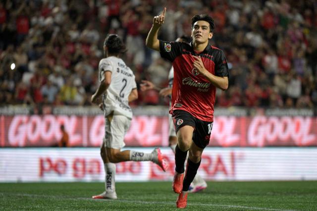 Tijuana's midfielder #10 Gilberto Mora celebrates scoring his team's first goal during the Liga MX Apertura tournament football match between Tijuana and Pumas at the Caliente stadium in Tijuana, Baja California state, Mexico, on August 28, 2026. (Photo by Guillermo Arias / AFP)