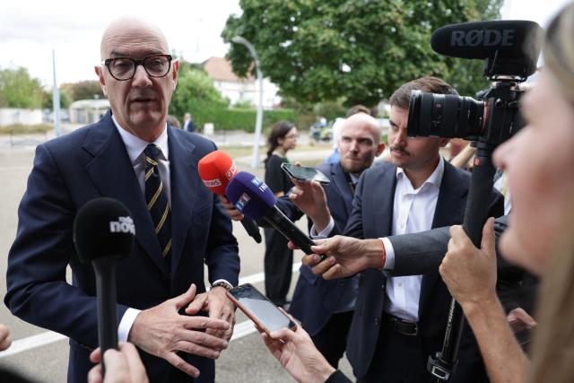 France's Economy, Finances and Industry Minister Roland Lescure delivers remarks to journalists upon arrival to attend a debate at the "Laboratoire de la Republique" (Republic's Laboratory) summer camp, in Sens, southeast of Paris, on August 29, 2026. (Photo by ROMEO BOETZLE / AFP)