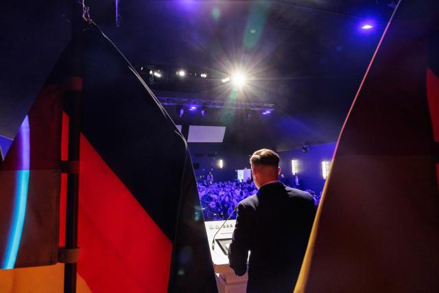 Jean-Pascal Hohm, an AfD lawmaker in the Brandenburg state parliament and chairman of Generation Germany, speaks to delegates during the federal congress of Generation Germany, the youth organization of the far-right Alternative for Germany (AfD) party, in Magdeburg, eastern Germany, on August 29, 2026. (Photo by Jens SCHLÜTER / AFP)