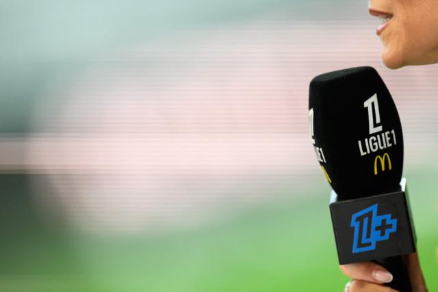 This photograph shows the French Ligue 1 football logo on a Ligue1+ network microphone ahead of the French L1 football match between Stade Brestois 29 and Toulouse Football Club at the Francis Le Ble stadium in Brest, western France on August 29, 2026. (Photo by Loic VENANCE / AFP)