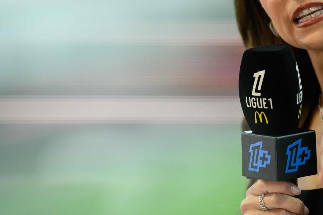 This photograph shows the French Ligue 1 football logo on a Ligue1+ network microphone ahead of the French L1 football match between Stade Brestois 29 and Toulouse Football Club at the Francis Le Ble stadium in Brest, western France on August 29, 2026. (Photo by Loic VENANCE / AFP)