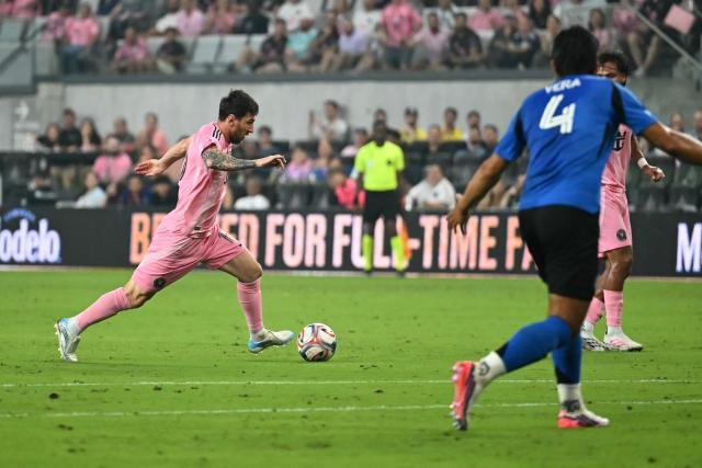 Inter Miami's Argentine forward #10 Lionel Messi controls the ball during the Major League Soccer (MLS) regular season football match between Inter Miami CF and CF Montreal at Nu Stadium in Miami, Florida, on August 29, 2026. (Photo by CHANDAN KHANNA / AFP)