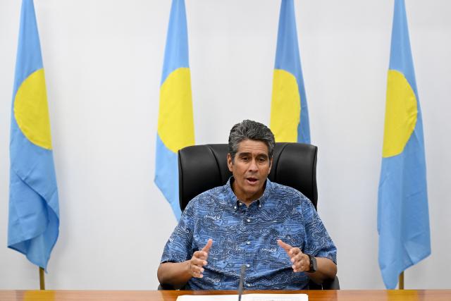 Palau President Surangel S. Whipps Jr. speaks at a press conference in Koror on August 30, 2026, ahead of the 55th Pacific Islands Forum Leaders Meeting. (Photo by SAEED KHAN / AFP)