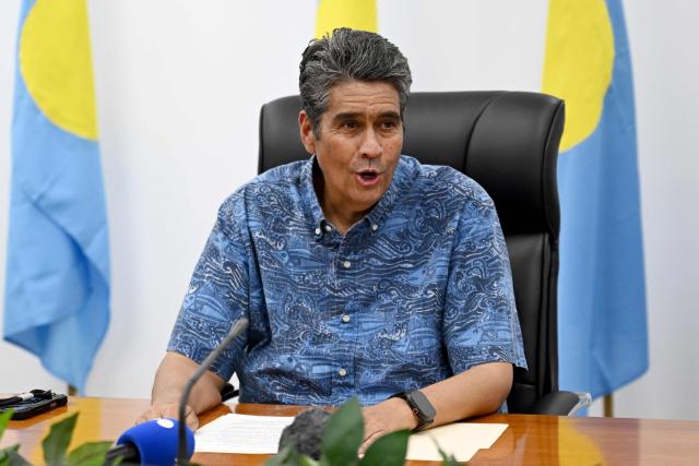 Palau President Surangel S. Whipps Jr. speaks at a press conference in Koror on August 30, 2026, ahead of the 55th Pacific Islands Forum Leaders Meeting. (Photo by SAEED KHAN / AFP)