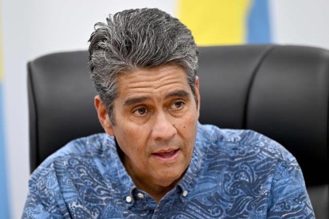 Palau President Surangel S. Whipps Jr. speaks at a press conference in Koror on August 30, 2026, ahead of the 55th Pacific Islands Forum Leaders Meeting. (Photo by SAEED KHAN / AFP)