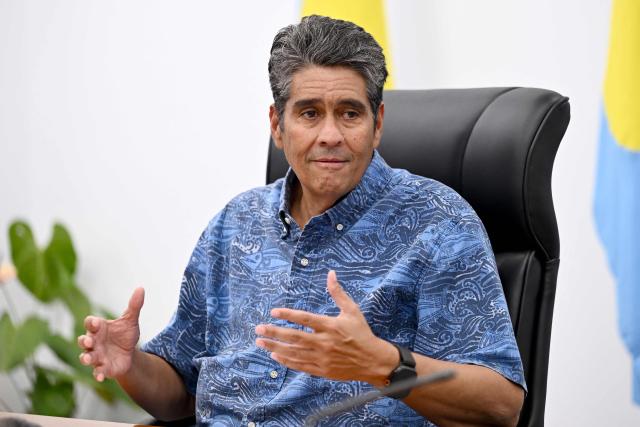 Palau President Surangel S. Whipps Jr. speaks at a press conference in Koror on August 30, 2026, ahead of the 55th Pacific Islands Forum Leaders Meeting. (Photo by SAEED KHAN / AFP)