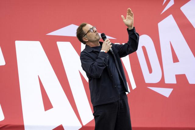 President of Belgium's Partie Socialiste Paul Magnette delivers a speech during a 'family day' at  Adventure Valley in Durbuy on August 30, 2026. (Photo by NICOLAS MAETERLINCK / Belga / AFP) / Belgium OUT