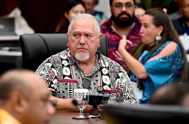 President of French Polynesia assembly Moetai Charles Brotherson attends the leaders of the Pacific Islands’ Ocean Partnership Roundtable in Koror, Palau, on August 30, 2026, ahead of the 55th Pacific Islands Forum Leaders Meeting. (Photo by SAEED KHAN / AFP)