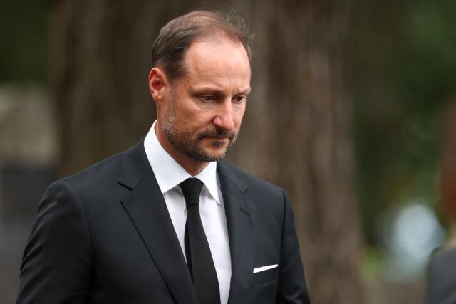 Norway's King Haakon VIII leaves Asker Church after attending a memorial church service for his late father, King Harald V, in Asker, Norway, on August 30, 2026. King Harald V of Norway, who died on August 28, 2026 aged 89, remained a unifying figure in his country until the very end, a pillar of stability amid a string of family scandals that tarnished the final years of his reign. (Photo by Odd ANDERSEN / AFP)
