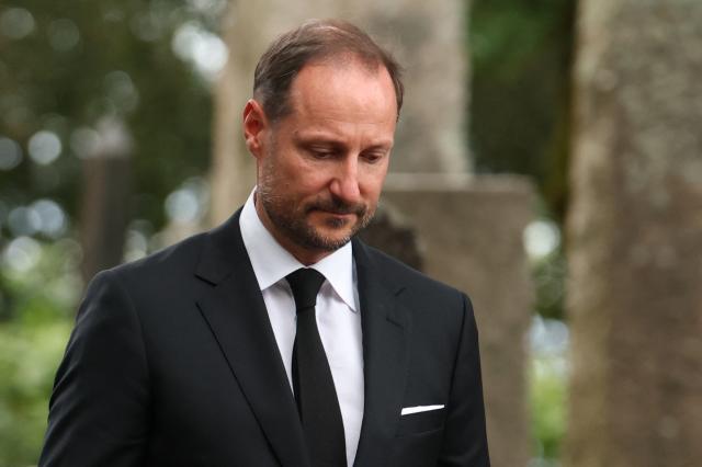 Norway's King Haakon VIII leaves Asker Church after attending a memorial church service for his late father, King Harald V, in Asker, Norway, on August 30, 2026. King Harald V of Norway, who died on August 28, 2026 aged 89, remained a unifying figure in his country until the very end, a pillar of stability amid a string of family scandals that tarnished the final years of his reign. (Photo by Odd ANDERSEN / AFP)