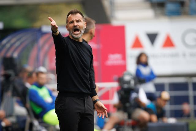 Club's head coach Ivan Leko reacts during the Belgian "Pro League" First Division football match between KAA Gent and Club Brugge at the KAA Stadium in Ghent on August 30, 2026. (Photo by KURT DESPLENTER / BELGA / AFP) / Belgium OUT