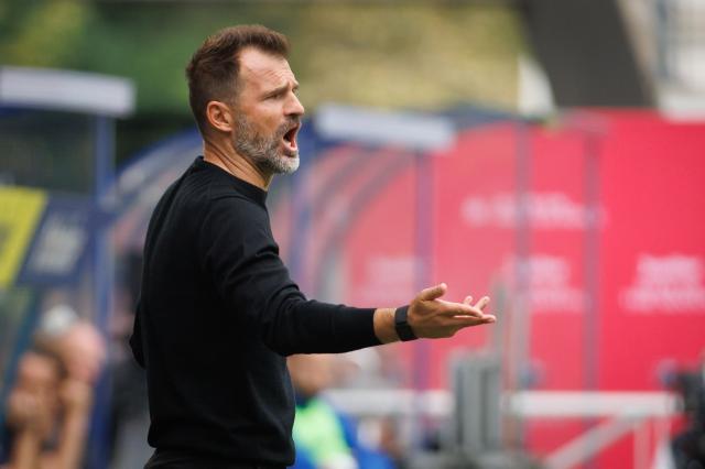 Club's head coach Ivan Leko reacts during the Belgian "Pro League" First Division football match between KAA Gent and Club Brugge at the KAA Stadium in Ghent on August 30, 2026. (Photo by KURT DESPLENTER / BELGA / AFP) / Belgium OUT