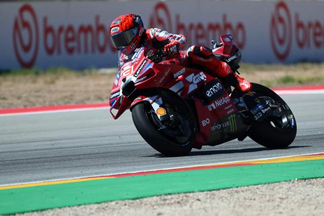 Team Ducati Lenovo Team's Marc Marquez competes in the MotoGP race during the Aragon MotoGP Grand Prix at the Motorland circuit in Alcaniz, northeastern Spain, on August 30, 2026. (Photo by JOSE JORDAN / AFP)