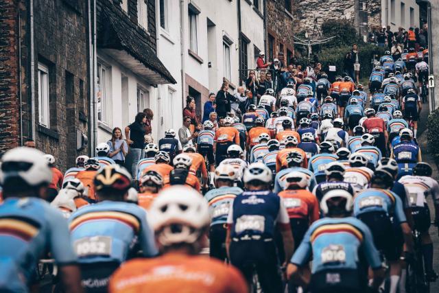 The pack rides during the UEC Gravel European Championships near Houffalize on August 30, 2026. (Photo by DAVID PINTENS / Belga / AFP) / Belgium OUT