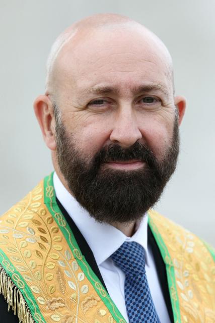 Newly elected Grand Master of the Freemasonic organization The Grand Orient de France (GODF) Guillaume Trichard poses for a picture prior to pay his respects on the tomb of the Unknown Soldier under the Arc de Triomphe Monument in Paris on August 30, 2026. (Photo by Thomas SAMSON / AFP)
