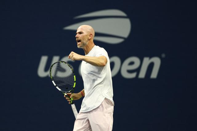 France’s Adrian Manarino celebrates against Argentina’s Thiago Agustin Tirante during the men's singles first round tennis match on day one of the US Open tennis tournament at the USTA Billie Jean King National Tennis Center in New York City on August 30, 2026. (Photo by CHARLY TRIBALLEAU / AFP)