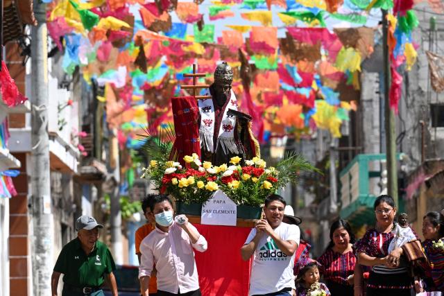 Catholic faithfuls attend a procession to ask for rain amid a prolonged drought in Santo Domingo Xenacoj, Guatemala on August 30, 2026. (Photo by Johan ORDONEZ / AFP)