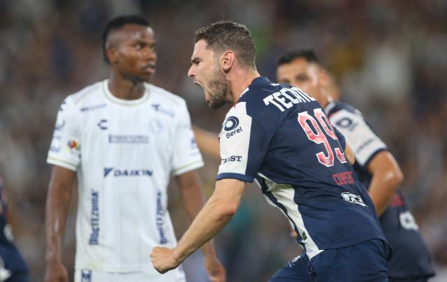 Monterrey's Belgian forward #99 Hugo Cuypers celebrates after scoring his team's first goal during the Liga MX Apertura tournament football match between Monterrey and San Luis, at BBVA stadium in Guadalupe, state of Nuevo Leon, Mexico on August 30, 2026. (Photo by Julio Cesar AGUILAR / AFP)