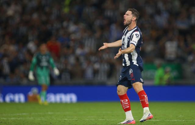 Monterrey's Belgian forward #99 Hugo Cuypers celebrates after scoring his team's first goal during the Liga MX Apertura tournament football match between Monterrey and San Luis, at BBVA stadium in Guadalupe, state of Nuevo Leon, Mexico on August 30, 2026. (Photo by Julio Cesar AGUILAR / AFP)