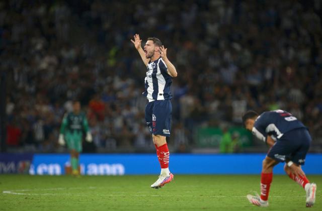 Monterrey's Belgian forward #99 Hugo Cuypers celebrates after scoring his team's first goal during the Liga MX Apertura tournament football match between Monterrey and San Luis, at BBVA stadium in Guadalupe, state of Nuevo Leon, Mexico on August 30, 2026. (Photo by Julio Cesar AGUILAR / AFP)