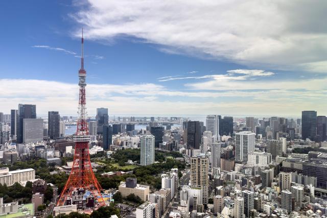 This picture taken from Azabudai Hills on August 28, 2026 shows the Tokyo Tower and the city skyline in Tokyo. (Photo by Philip FONG / AFP)