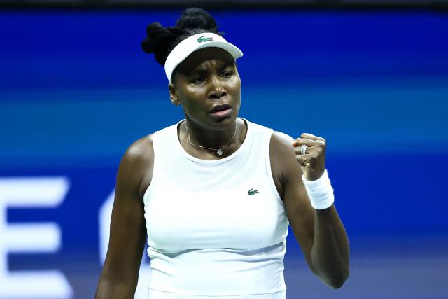 USA's Serena Williams reacts during the match against USA's Sofia Kenin during the women's singles first round tennis match on day one of the US Open tennis tournament at the USTA Billie Jean King National Tennis Center in New York City on August 30, 2026. (Photo by CHARLY TRIBALLEAU / AFP)