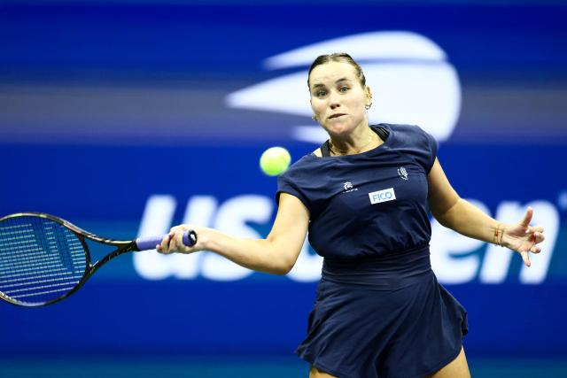 USA's Sofia Kenin hits a forehand against USA's Venus Williams during the women's singles first round tennis match on day one of the US Open tennis tournament at the USTA Billie Jean King National Tennis Center in New York City on August 30, 2026. (Photo by CHARLY TRIBALLEAU / AFP)