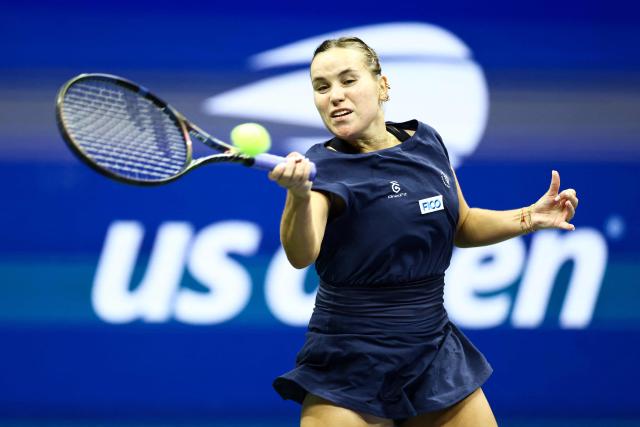 USA's Sofia Kenin hits a forehand against USA's Venus Williams during the women's singles first round tennis match on day one of the US Open tennis tournament at the USTA Billie Jean King National Tennis Center in New York City on August 30, 2026. (Photo by CHARLY TRIBALLEAU / AFP)